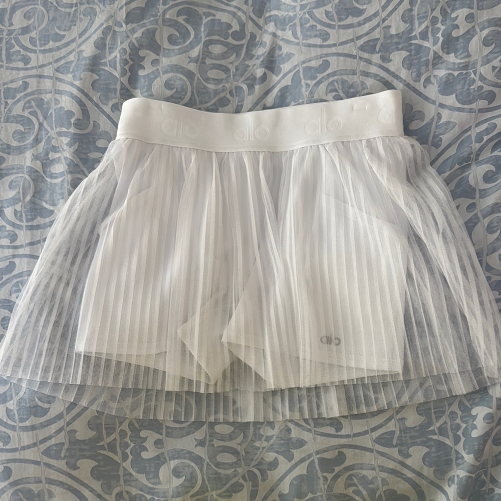 All yoga White Sheer Pleated Skirt Overlay